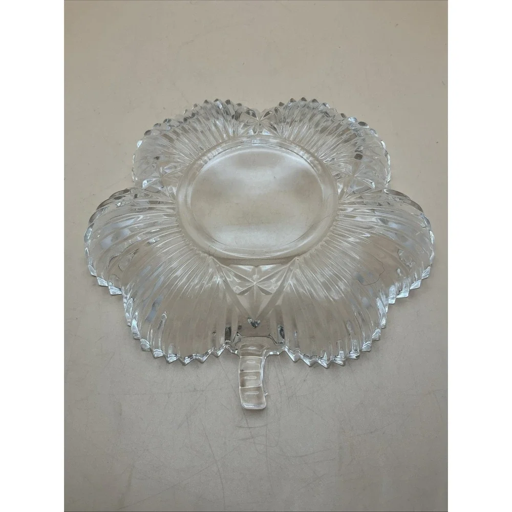 Vintage Clear Pressed Glass Petal Nappies Handled‎ Scalloped Ribbed Pair